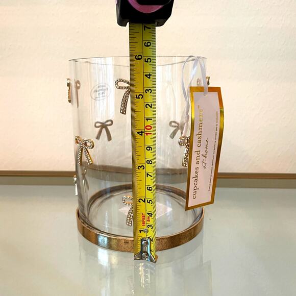 Cupcakes & Cashmere GOLD RHINESTONE BOW Glass Hurricane Vase - Picture 7 of 13